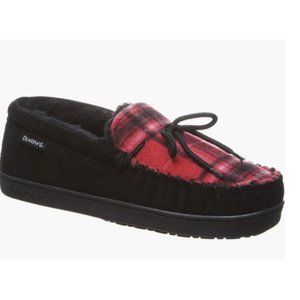 New BEARPAW Men Moc II Black Multi Red Plaid Slip On Slipper Shearling Lined‎ 10